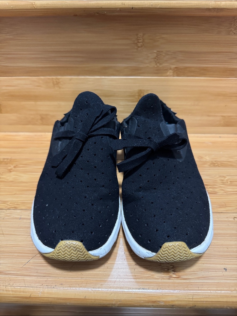 Native Black Sneakers with White Midsole and Tan Outsole - Native